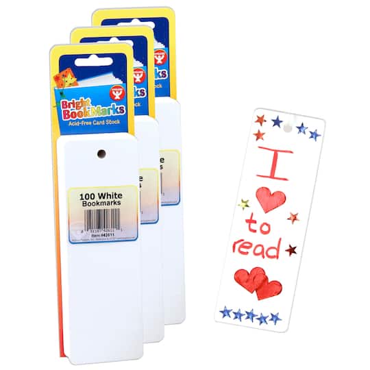 Hygloss&#xAE; Mighty Bright&#x2122; Ultra White Bookmarks, 3 Packs of 100
